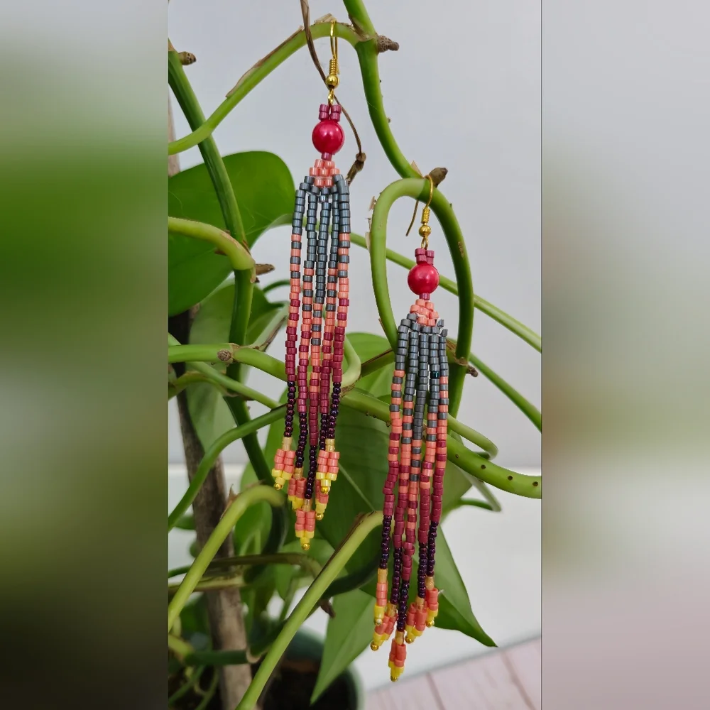 Colorful Beaded Tassel Earrings - Picture 5 of 5